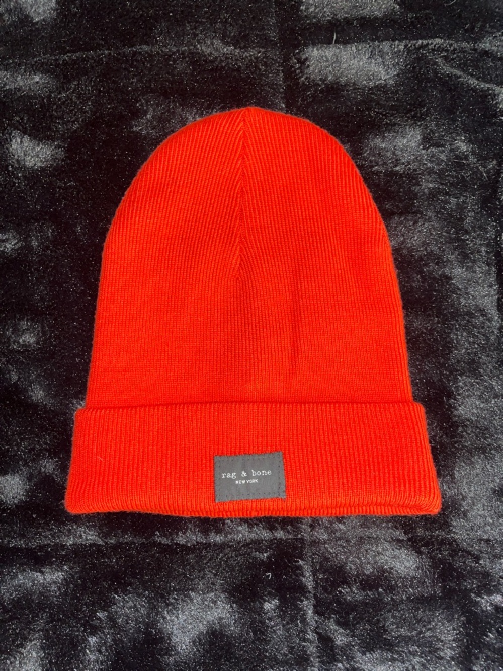 rag & bone Red Ribbed Knit Cuffed Beanie